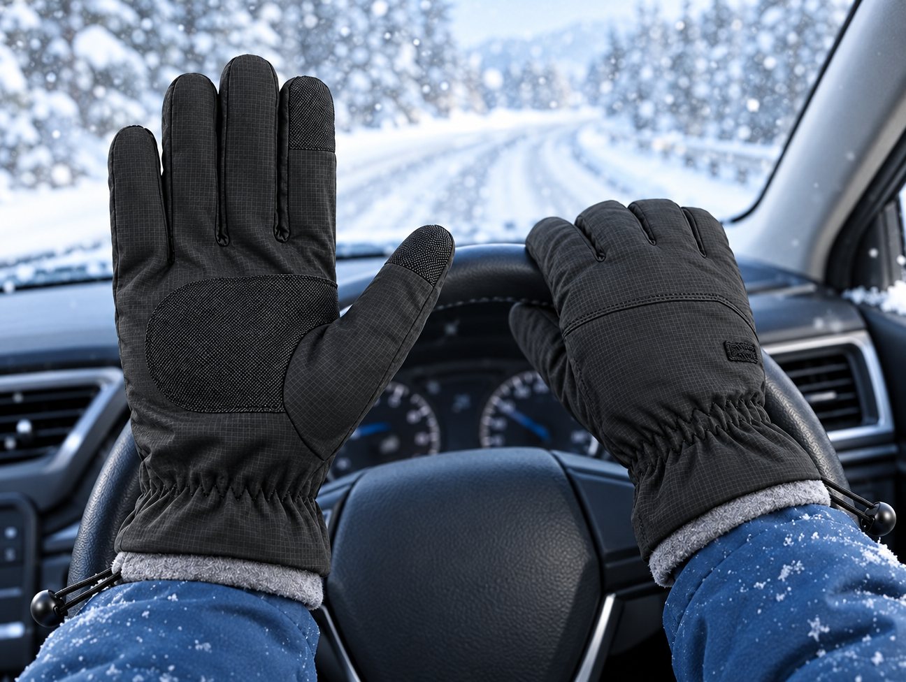 Non-slip palm grip holding a steering wheel