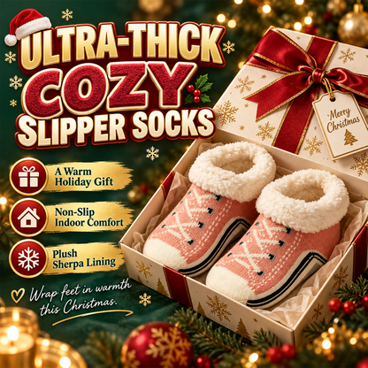 Christmas Ultra-Thick Fleece-Lined Slipper Socks – Cozy Non-Slip Sherpa Home Socks for Warm Winter Comfort.