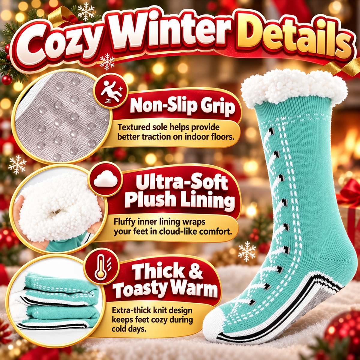 Christmas Ultra-Thick Fleece-Lined Slipper Socks – Cozy Non-Slip Sherpa Home Socks for Warm Winter Comfort.