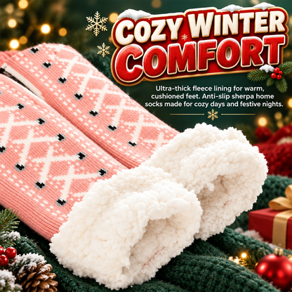 Christmas Ultra-Thick Fleece-Lined Slipper Socks – Cozy Non-Slip Sherpa Home Socks for Warm Winter Comfort.