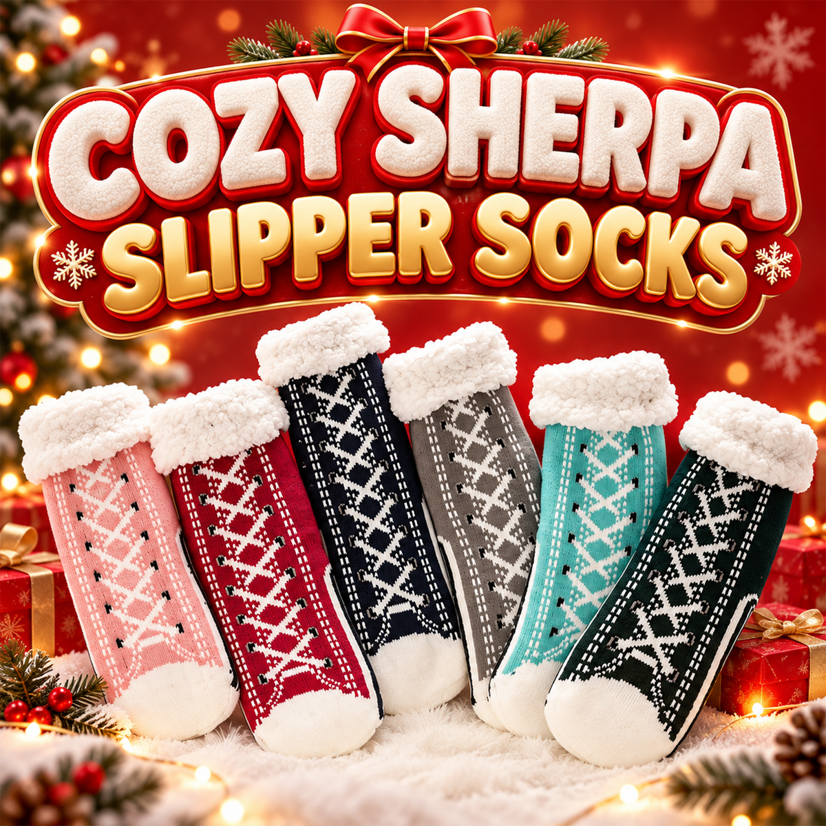Christmas Ultra-Thick Fleece-Lined Slipper Socks – Cozy Non-Slip Sherpa Home Socks for Warm Winter Comfort.