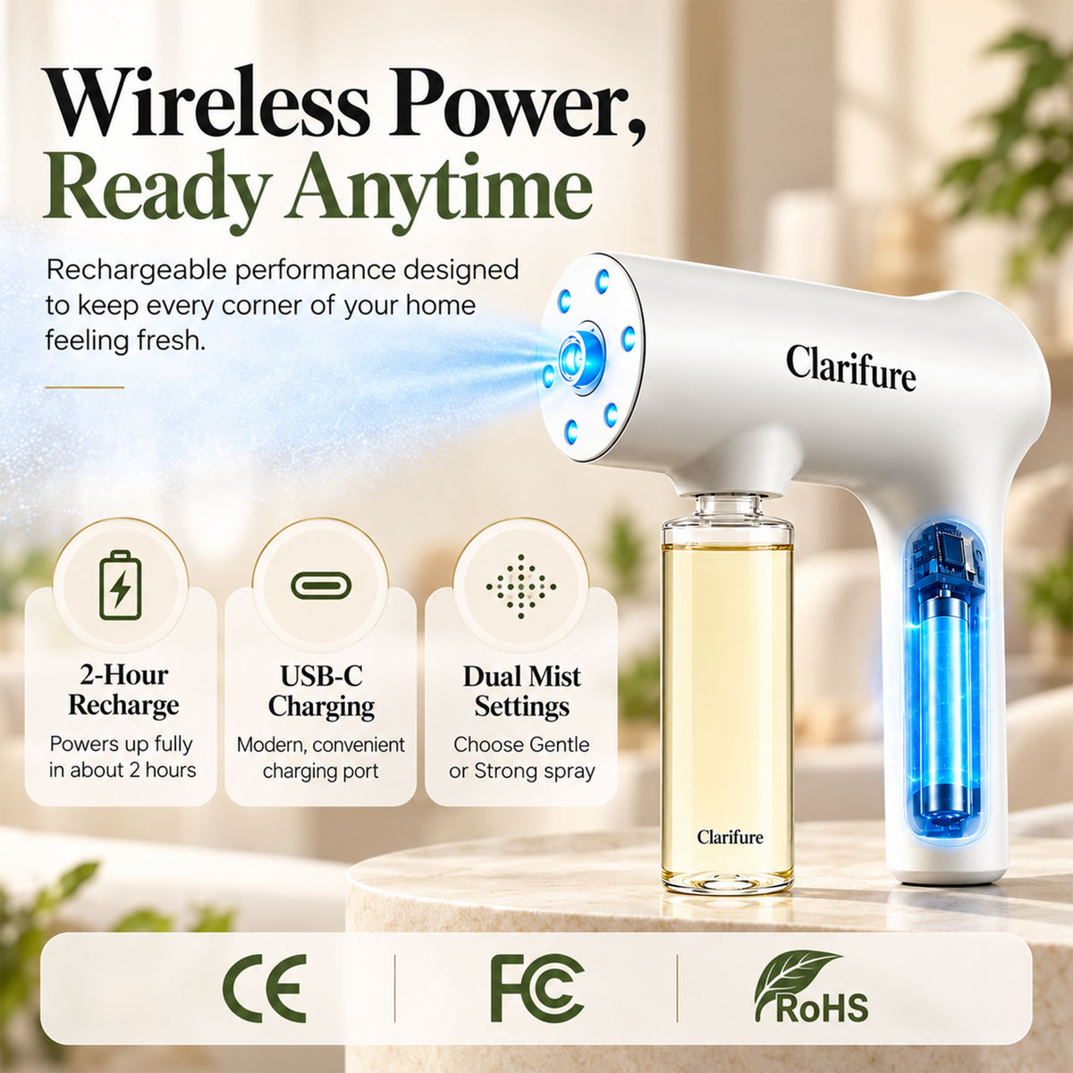 Clarifure Nano Blue Light Deodorizer Spray Pet & Home Odor Eliminator | Bio-Enzyme Odor Control. For Dog & Cat Urine.