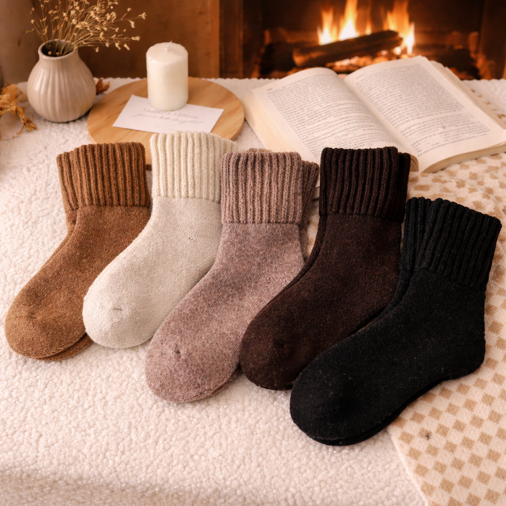 Women's Minimalist Solid Knit Assorted Mid-Calf Socks, 5-Pair Basic Everyday Pack, Soft & Warm for Fall & Winter, Sock Set, Soft Comfy Socks