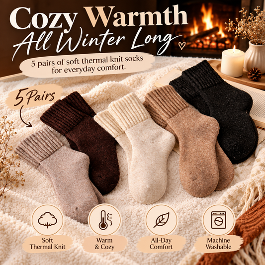 Women's Minimalist Solid Knit Assorted Mid-Calf Socks, 5-Pair Basic Everyday Pack, Soft & Warm for Fall & Winter, Sock Set, Soft Comfy Socks