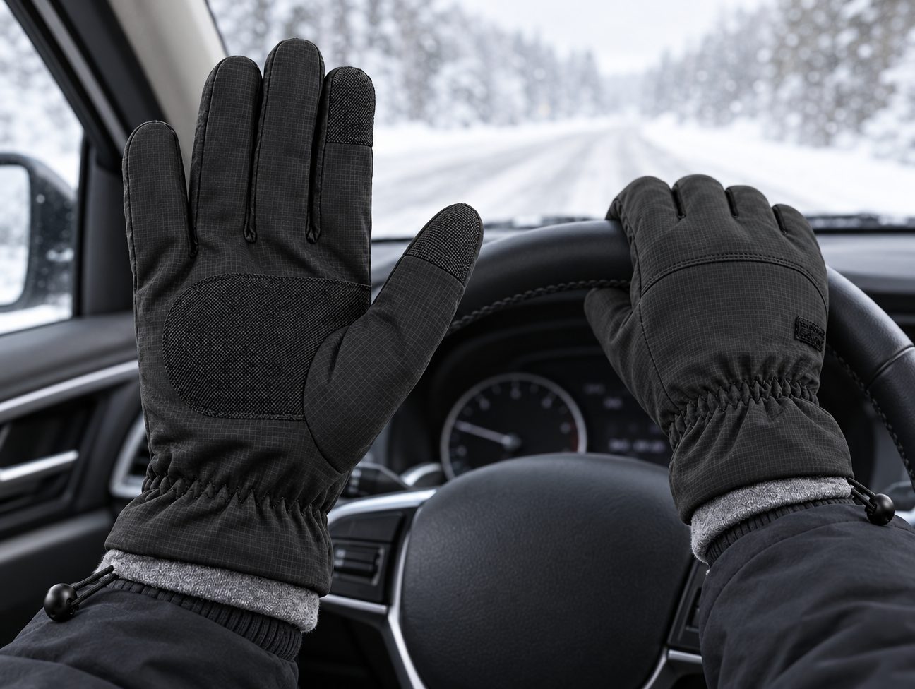 Non-slip palm grip holding a steering wheel