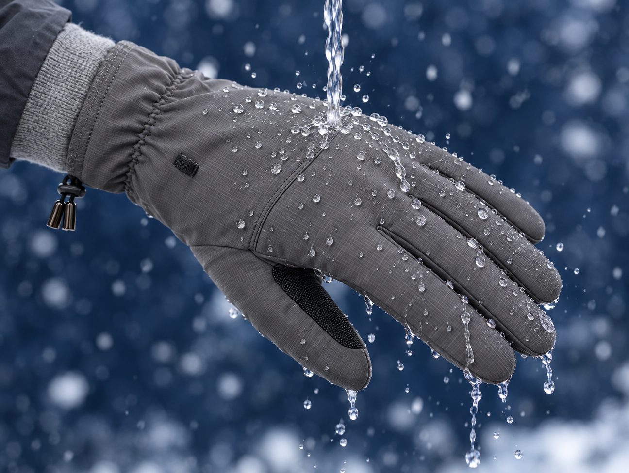 Water beading off the glove shell