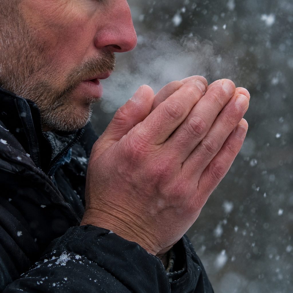 Numb cold fingers outdoors