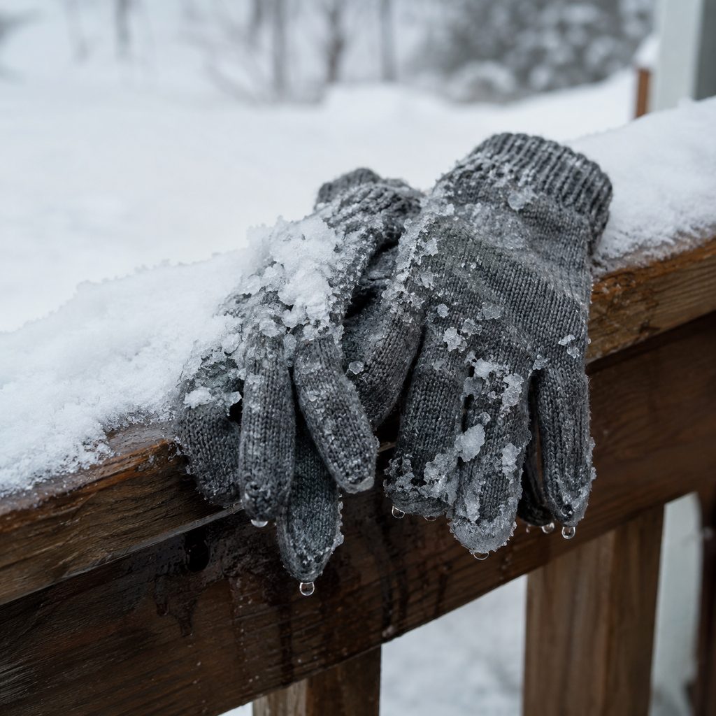 Wet soaked knit gloves