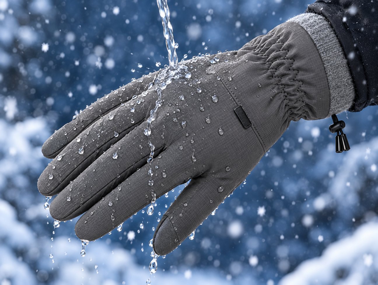 Water beading off the glove shell
