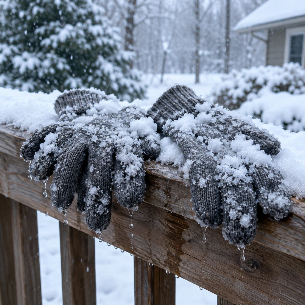 Wet soaked knit gloves